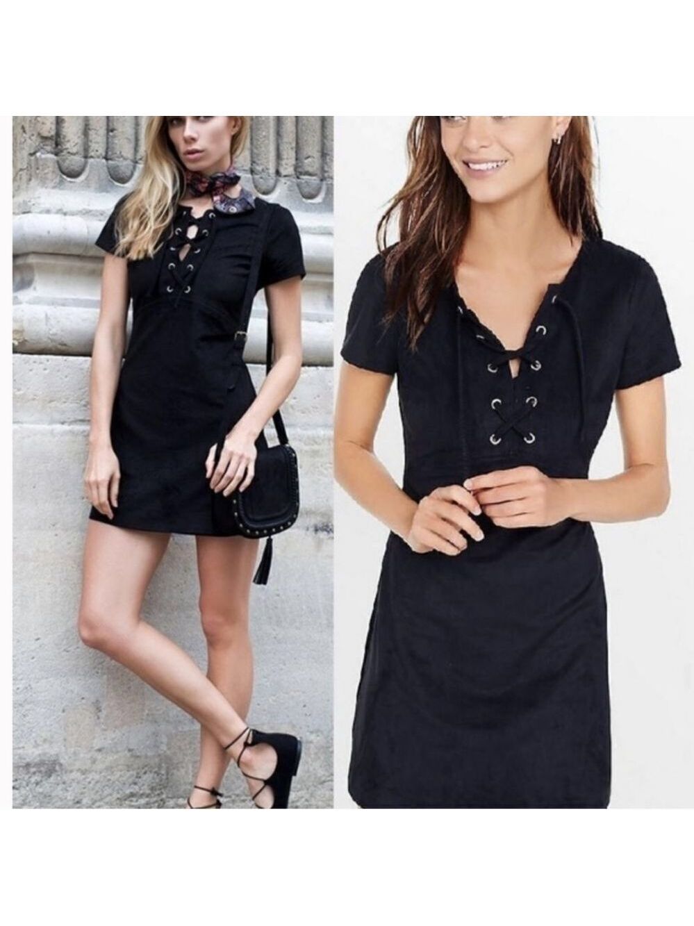 Express Black Velour Lace-Up Dress Size 6
